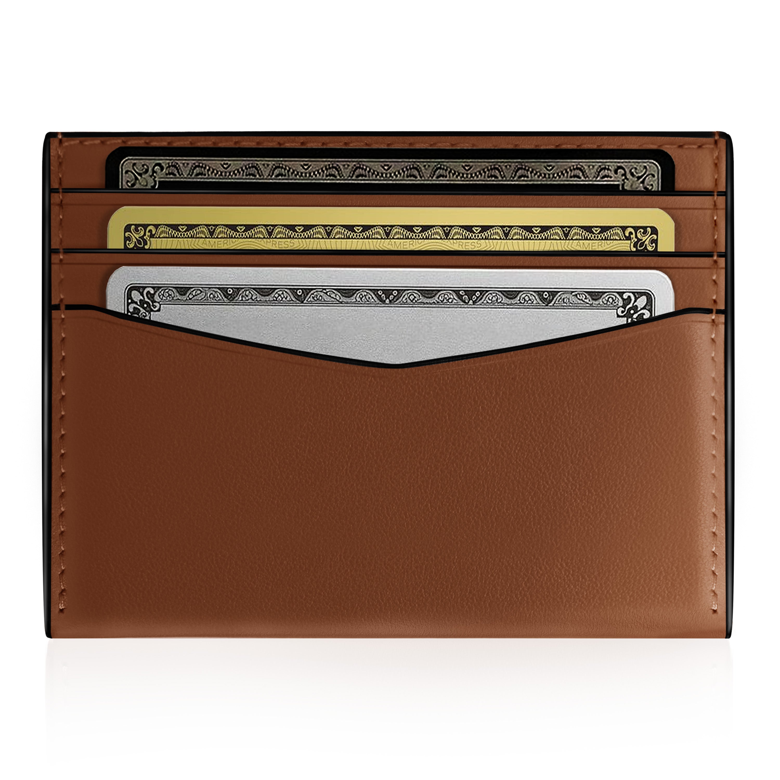 A brown leather card holder wallet with multiple slots