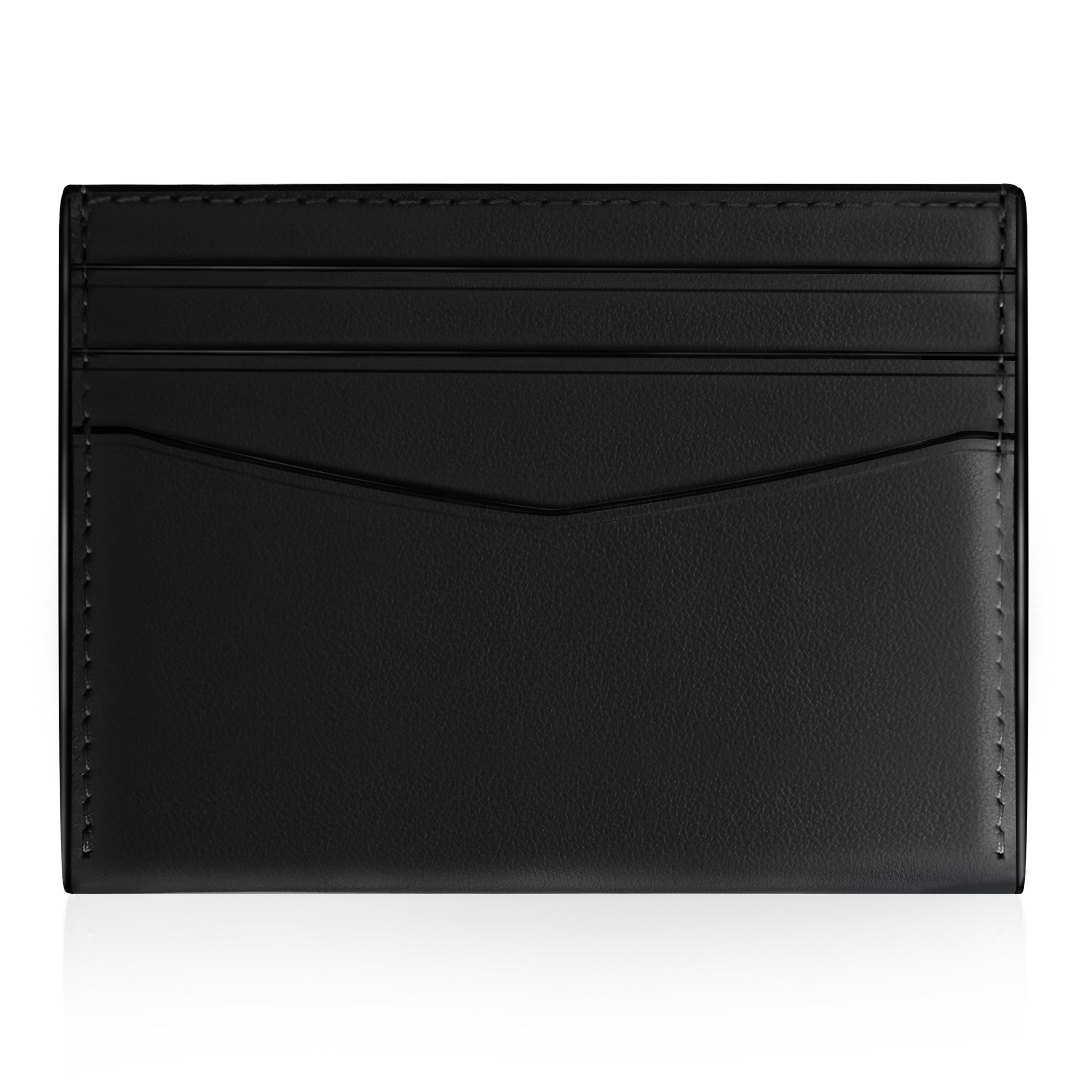 A minimalist black leather card holder wallet with multiple card slots