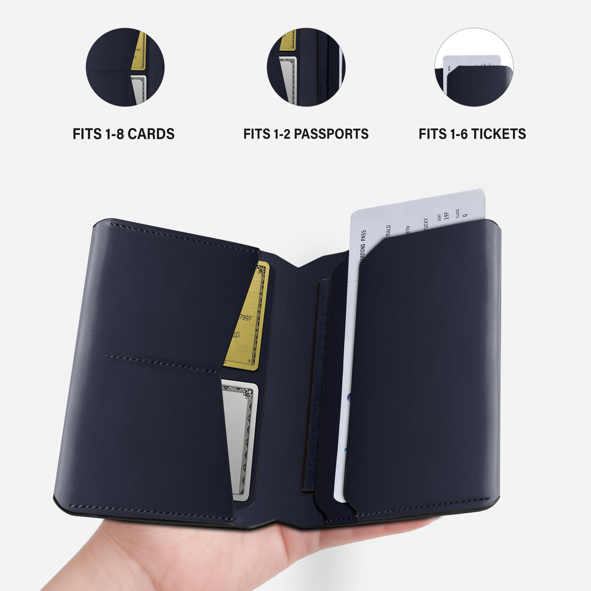 Full grain leather passport holder in navy