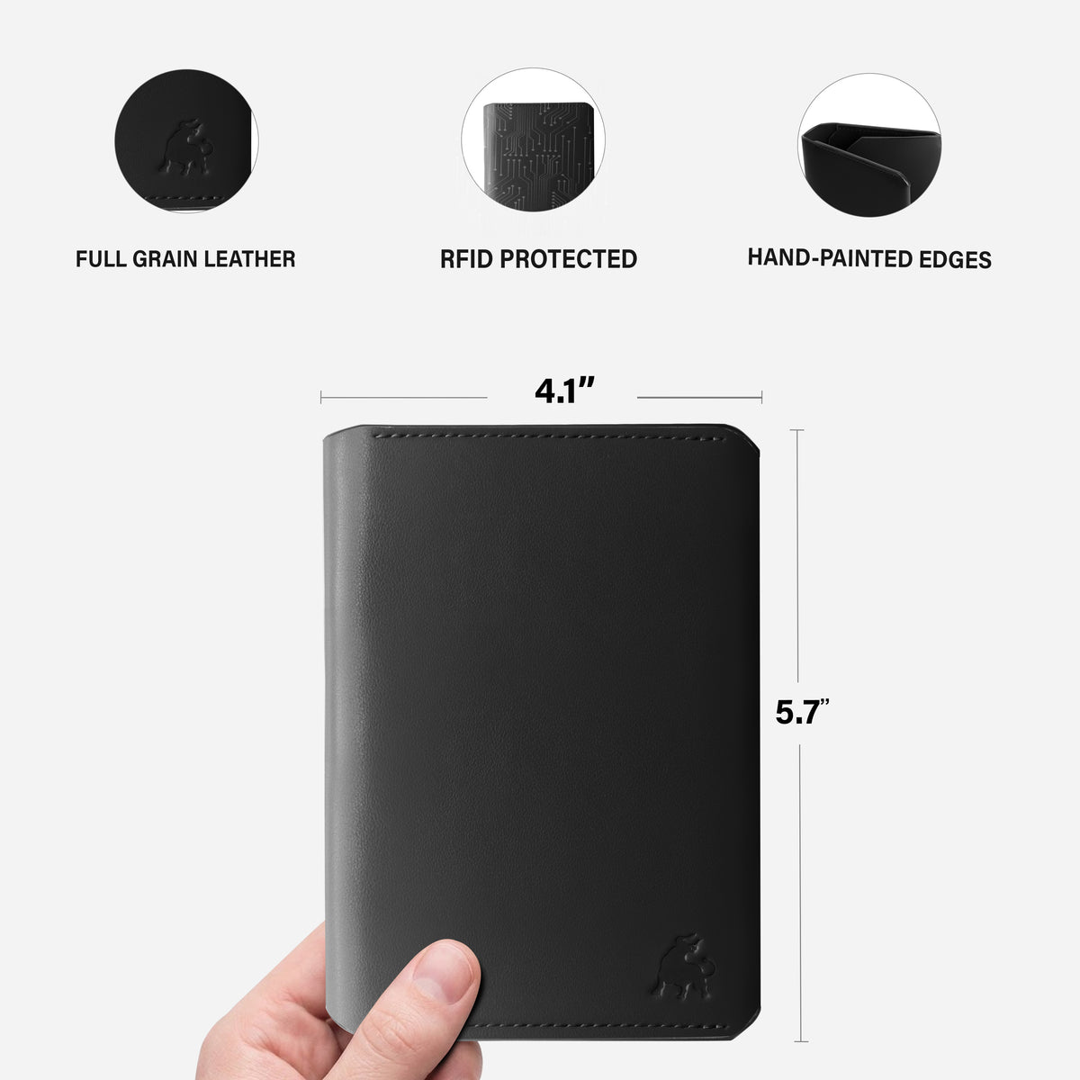 Full grain leather RFID travel wallet in black