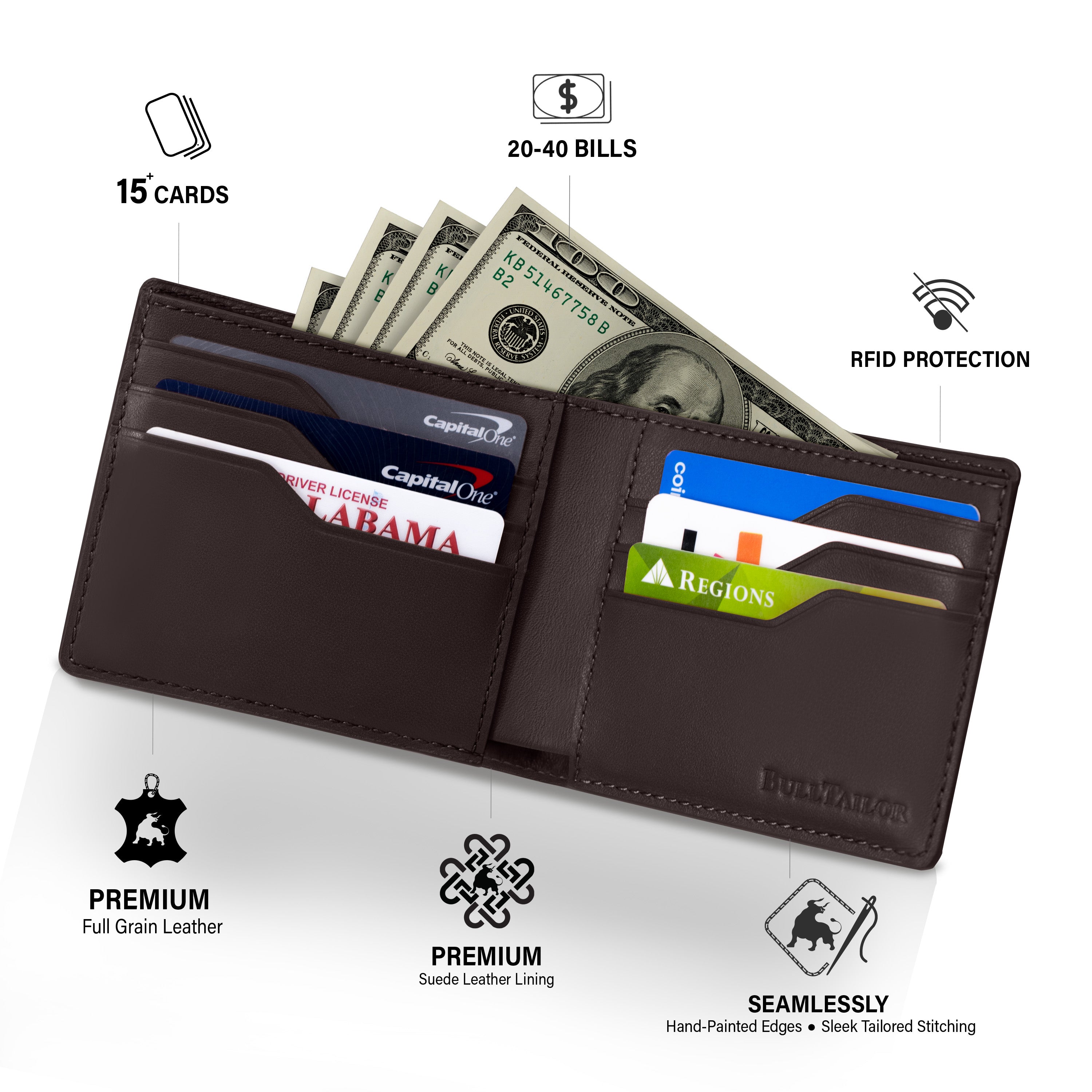 Casual Bifold Wallet - Dark Brown