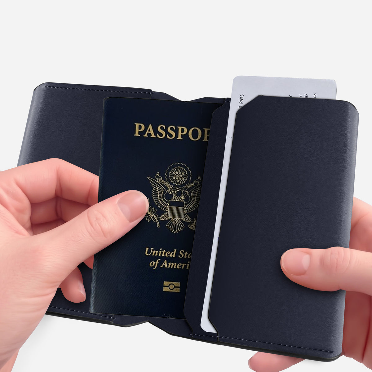 Leather travel passport wallet in navy