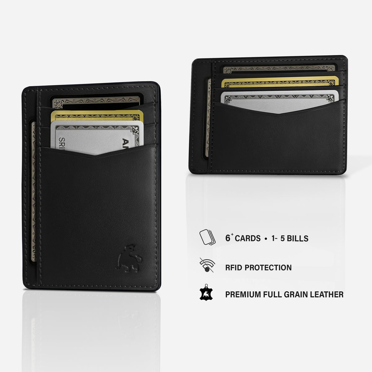 Minimalist leather front pocket wallet with RFID protection black