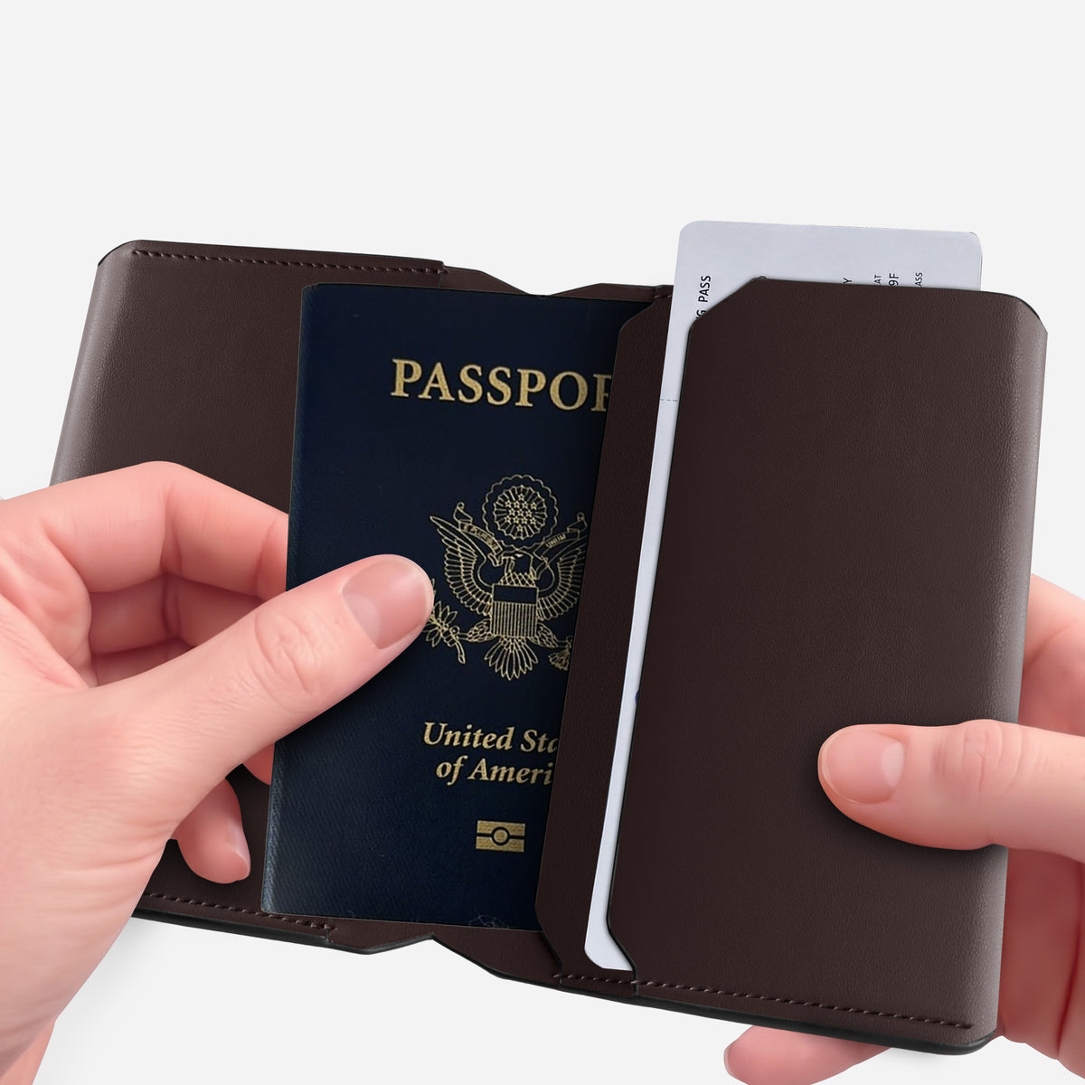 Leather travel passport wallet in dark brown
