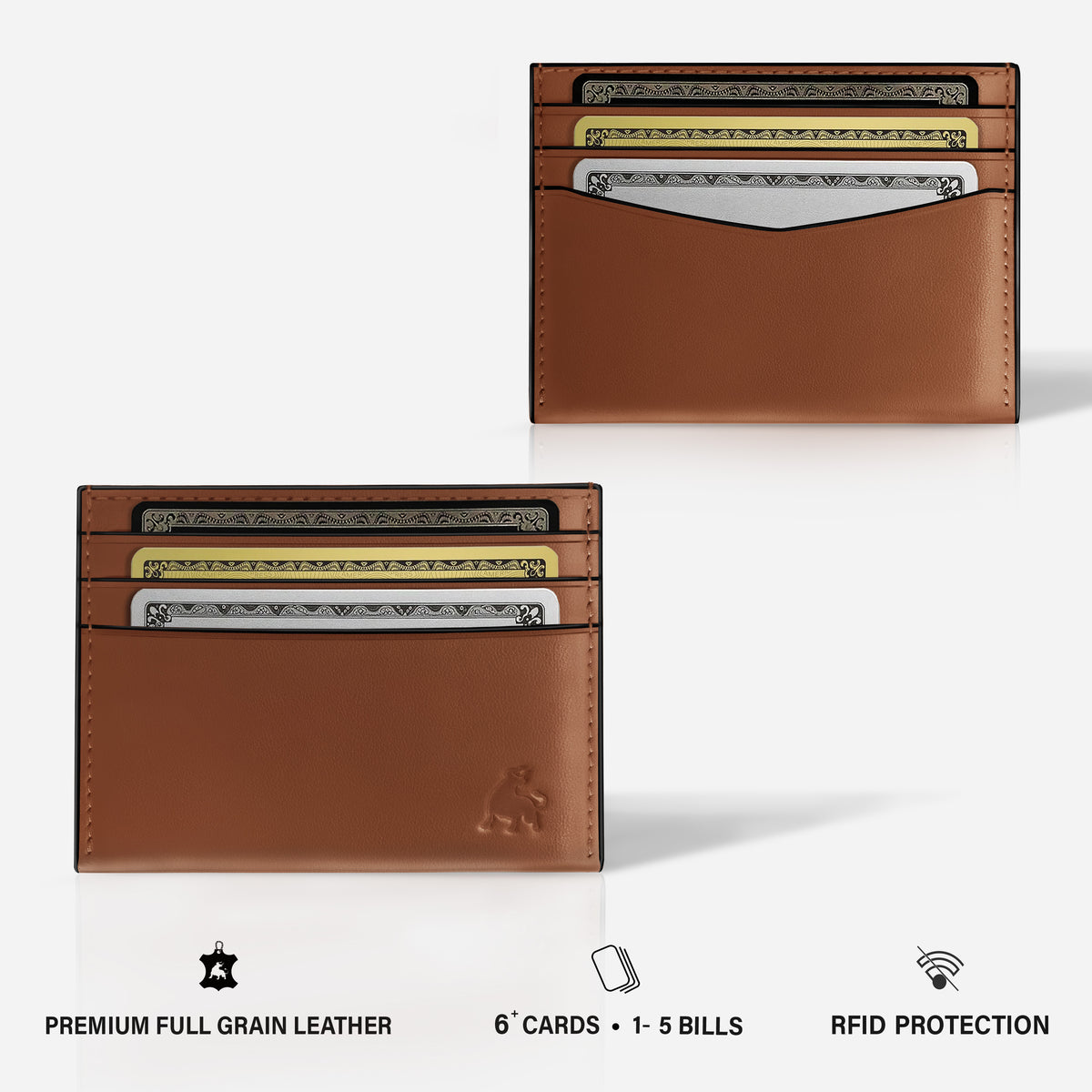 Minimalist leather card holder wallet with RFID protection brown