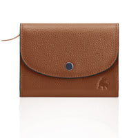 Full grain leather compact bifold wallet for women in brown