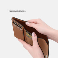 Compact leather bifold wallet for women with RFID protection brown