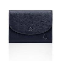 Compact leather wallet for women with RFID protection navy