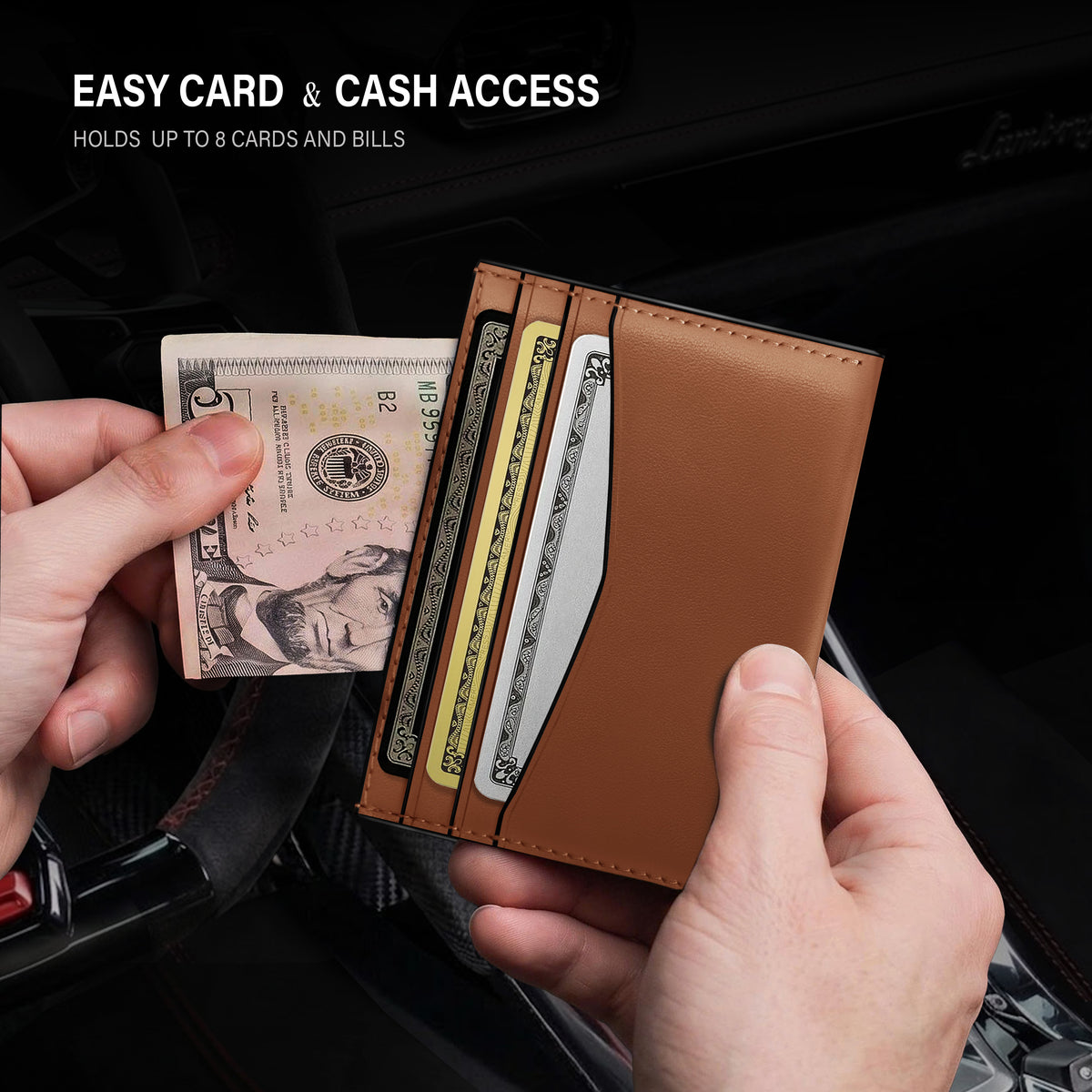 Minimalist full grain leather credit card holder brown