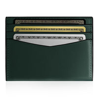 A dark green leather card holder wallet with multiple card slots