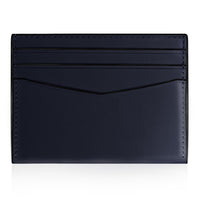 A dark navy blue leather cardholder wallet with multiple card slots