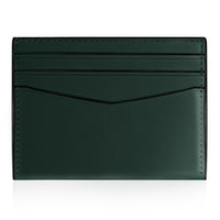 A dark forest green leather card holder wallet with multiple card