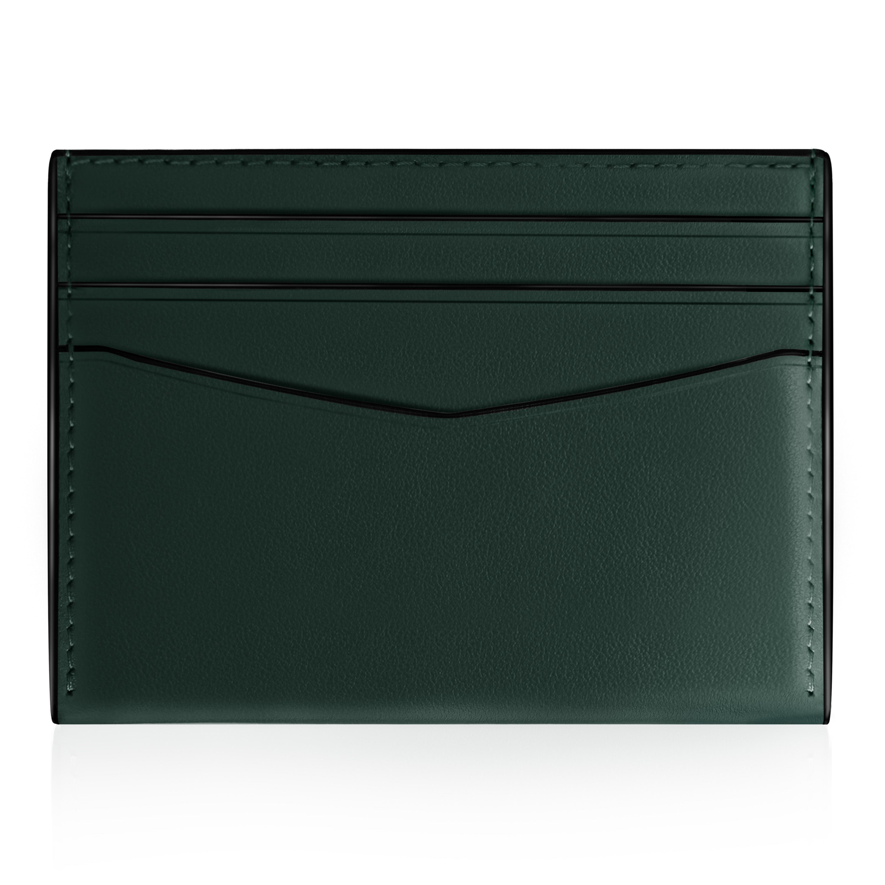A dark forest green leather card holder wallet with multiple card