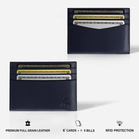 Minimalist full grain leather card holder wallet navy