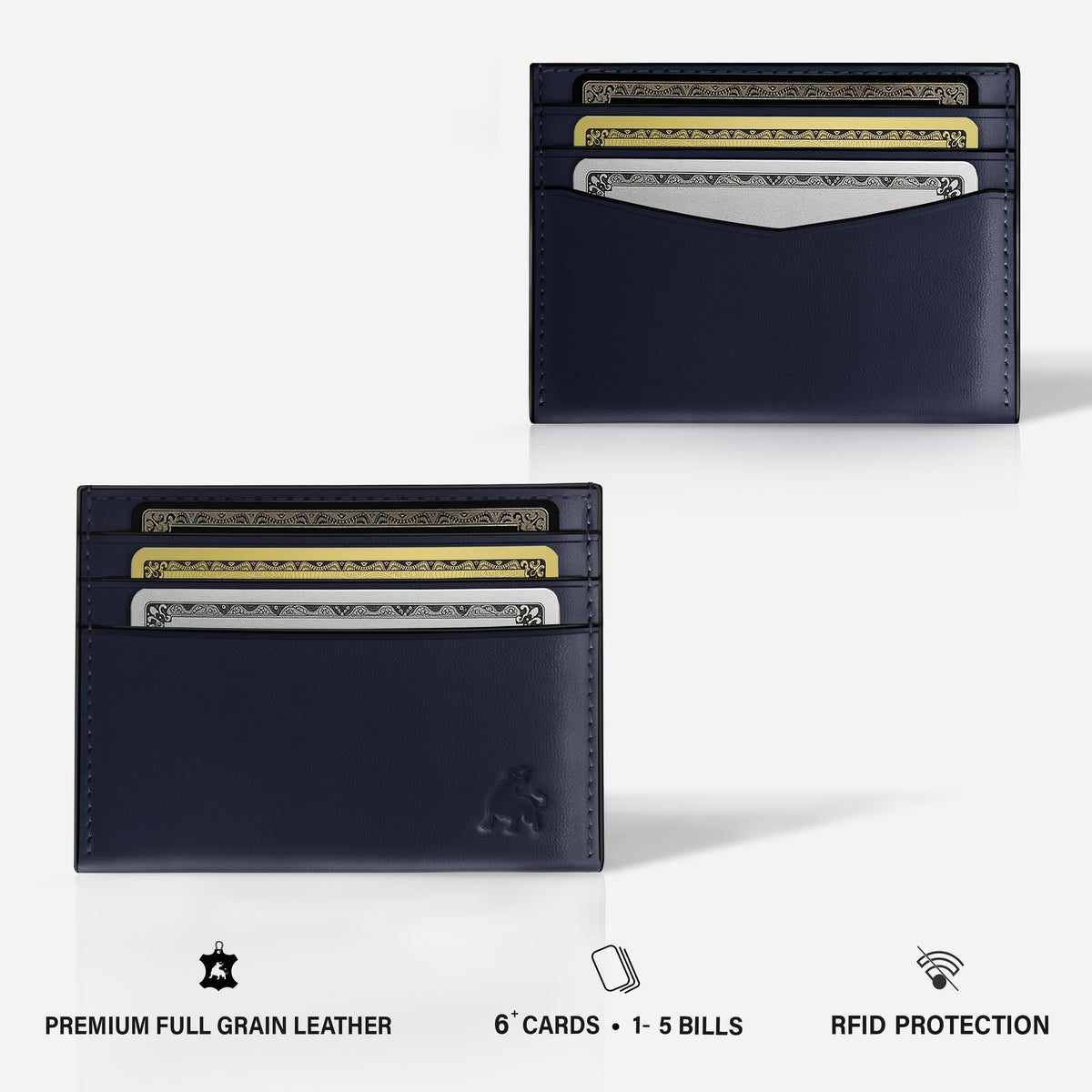 Minimalist full grain leather card holder wallet navy