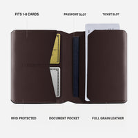 Full grain leather passport holder in dark brown