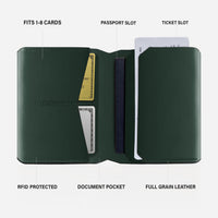 Full grain leather passport wallet in green