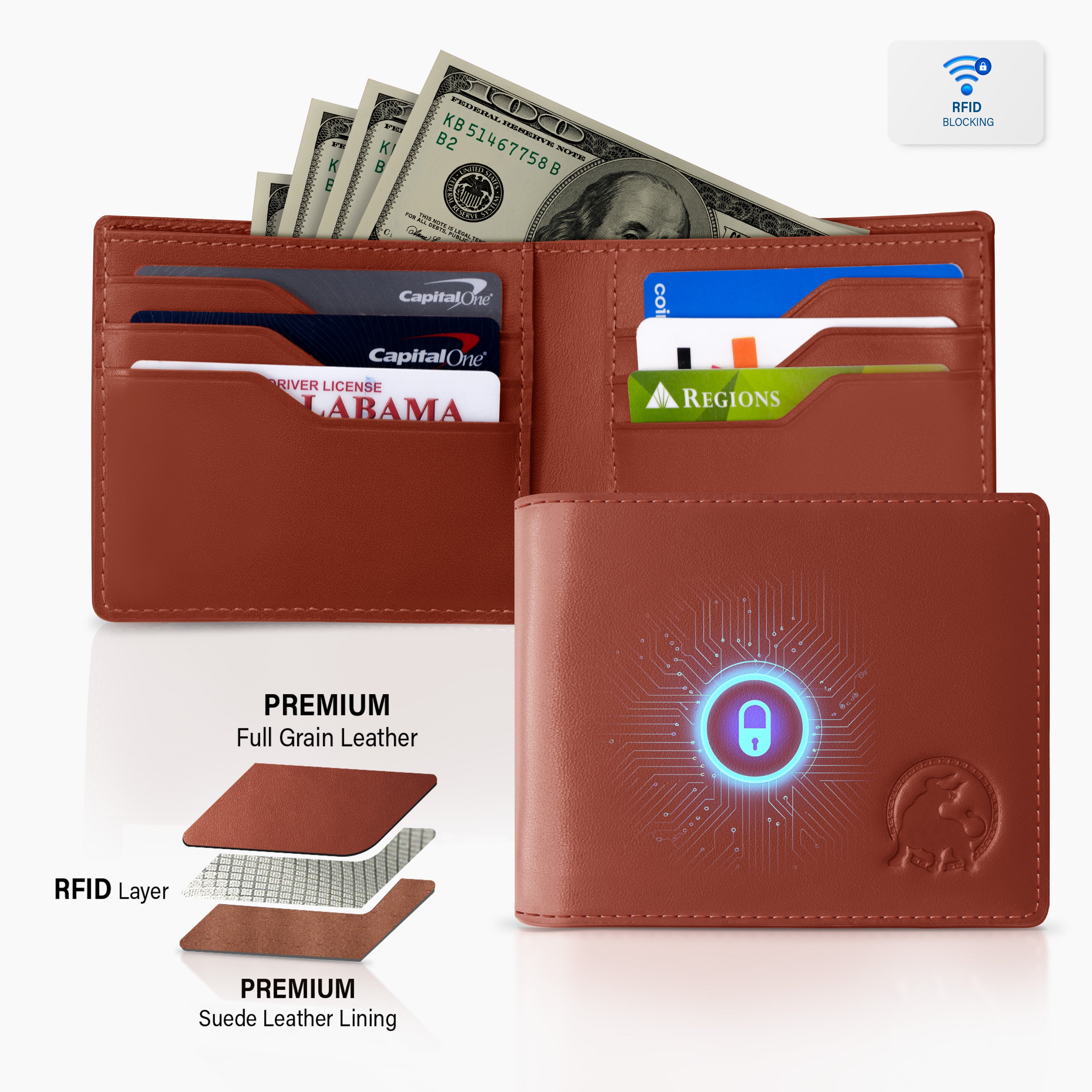 Casual Bifold Wallet - Cognac Brown