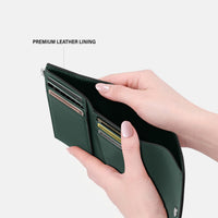 Slim full grain leather bifold wallet for women in green