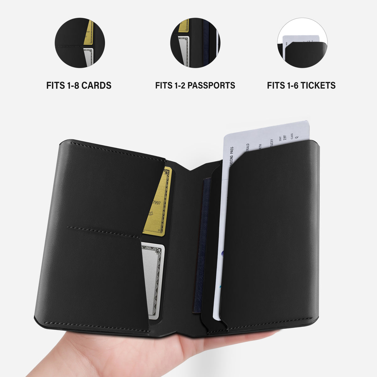 Leather passport holder in black