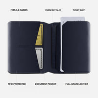 Leather passport holder in navy