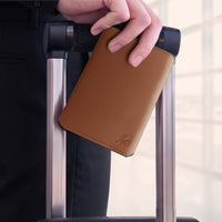 Leather passport travel wallet in brown
