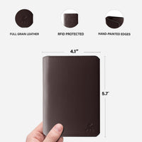 Leather travel wallet in dark brown