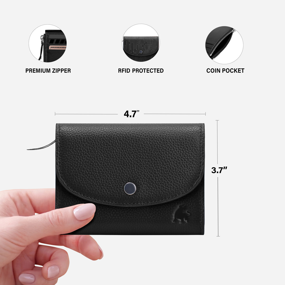 Compact leather wallet for women with RFID protection black