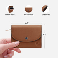 Small leather bifold wallet for women with RFID protection brown