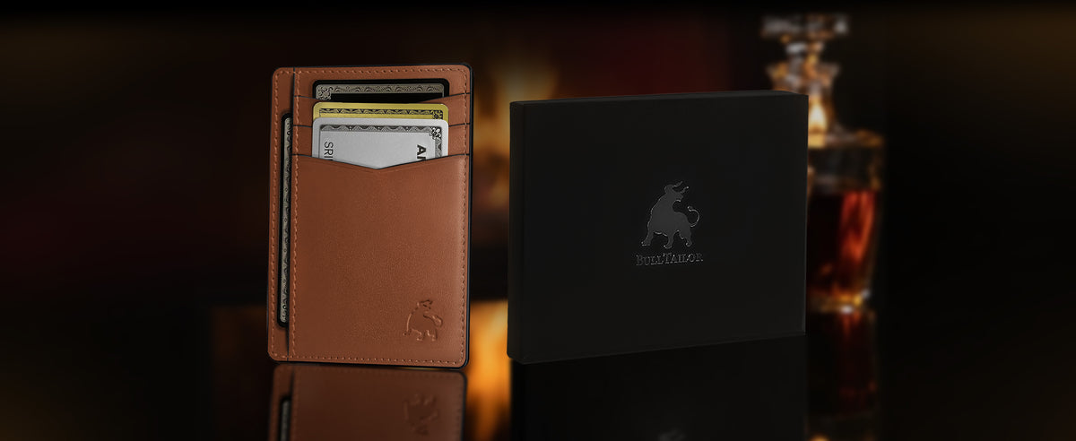 Slim full grain leather front pocket wallet for men with RFID protection