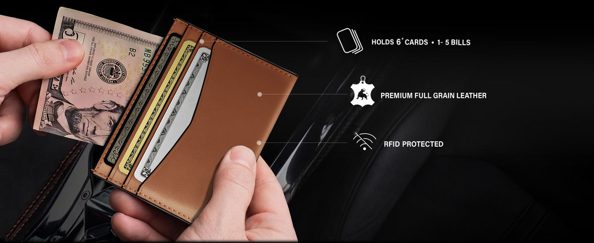 Minimalist leather card case for men with RFID protection
