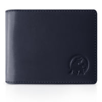 Minimalist navy mens leather wallet with RFID blocking protection