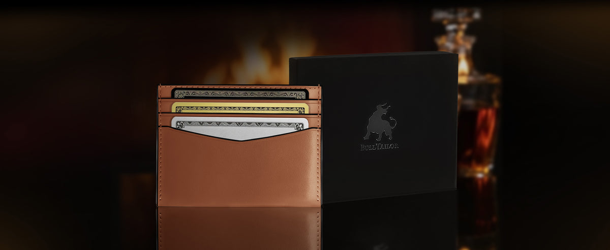 Mens slim full grain leather card holder wallet with RFID protection