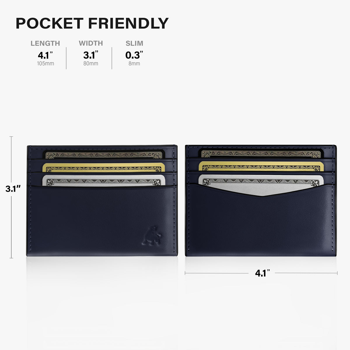 Minimalist full grain leather credit card holder navy