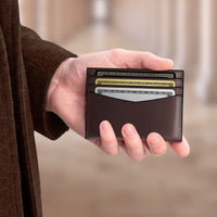 Minimalist leather credit card holder with RFID protection dark brown