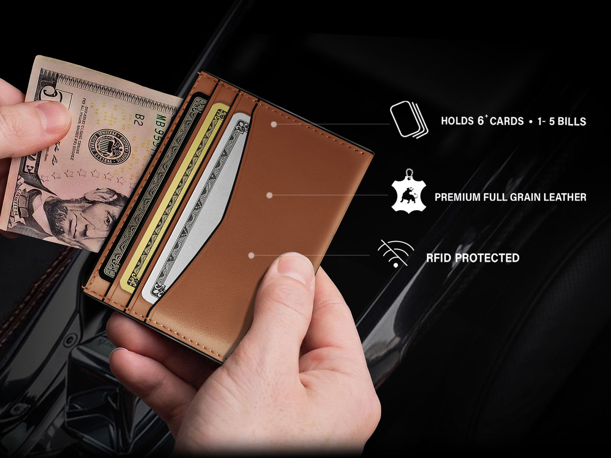 Minimalist full grain leather card holder for men