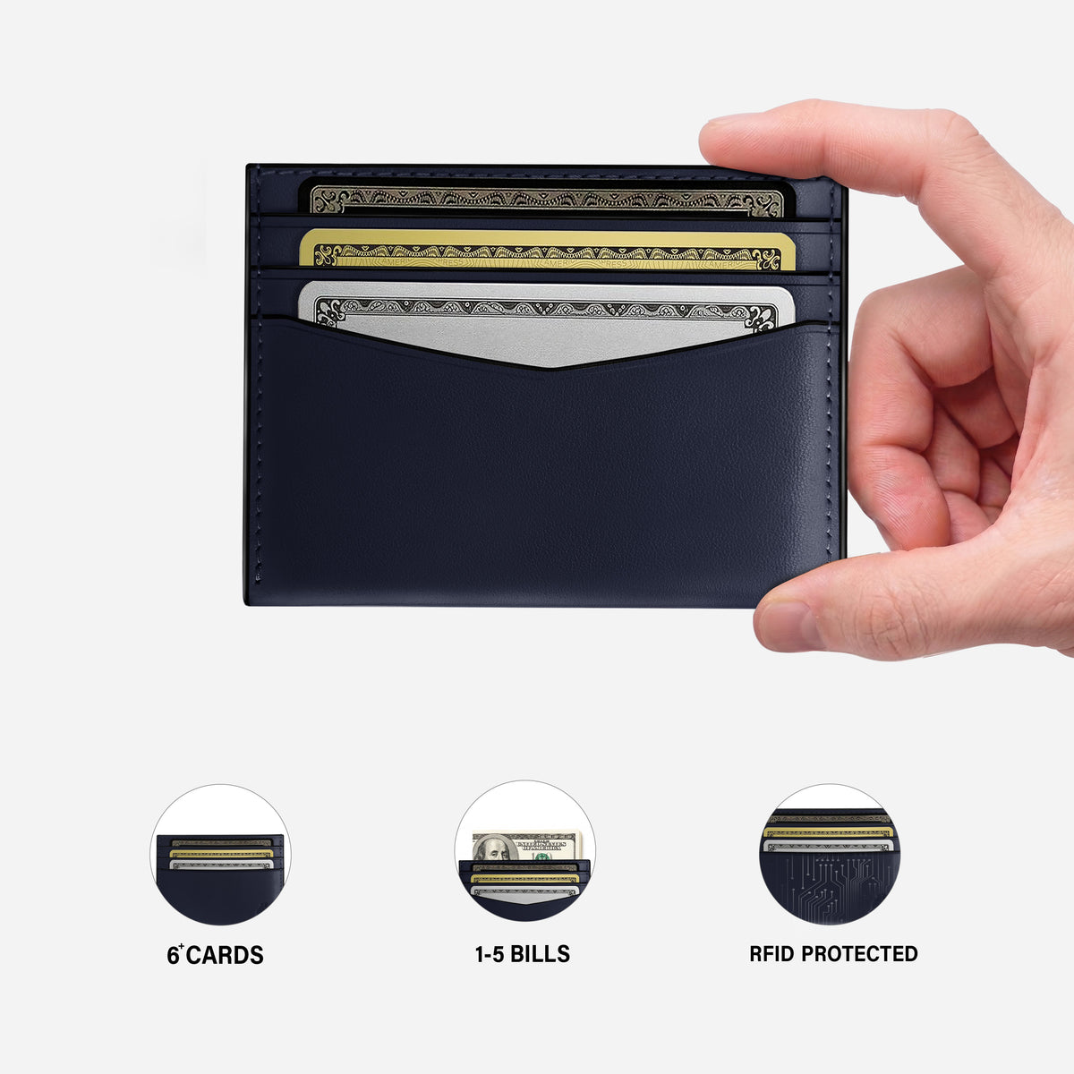 Minimalist full grain leather card case navy