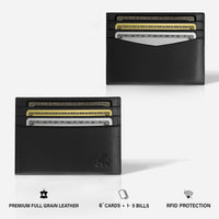 Minimalist leather card case with RFID protection black