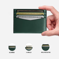 Minimalist full grain leather card holder wallet green