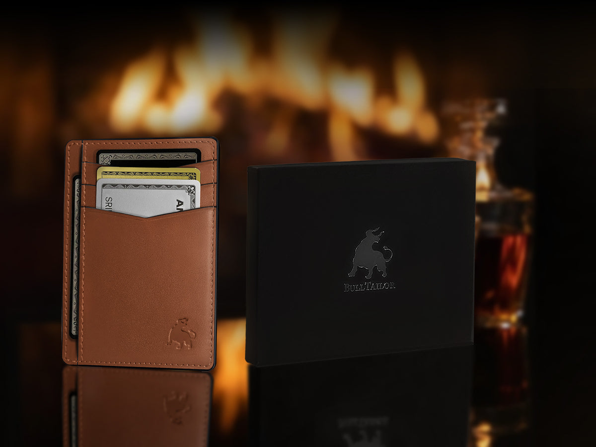 Slim full grain leather front pocket wallet for men with RFID protection