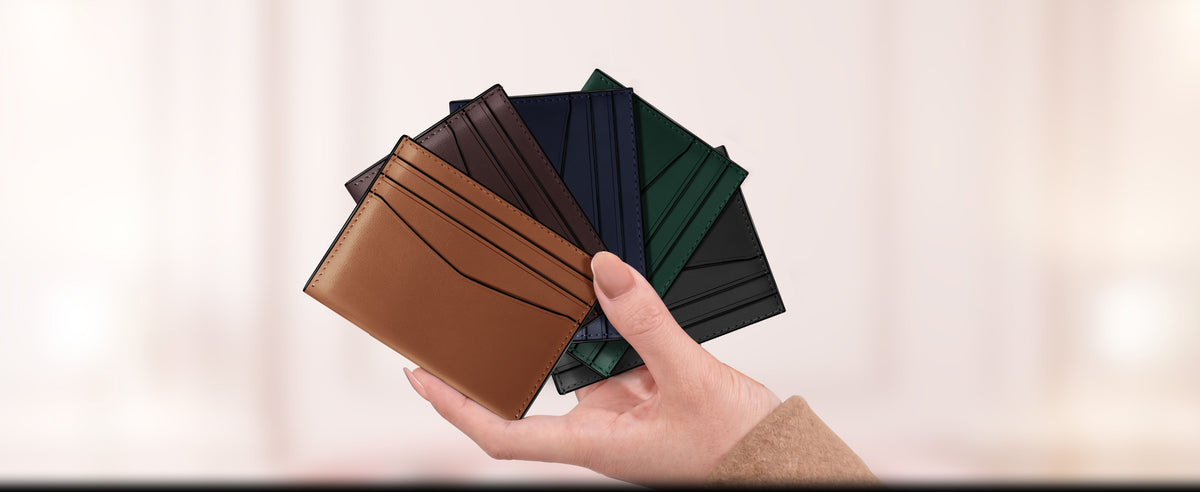 Minimalist mens leather card holder wallet with RFID protection
