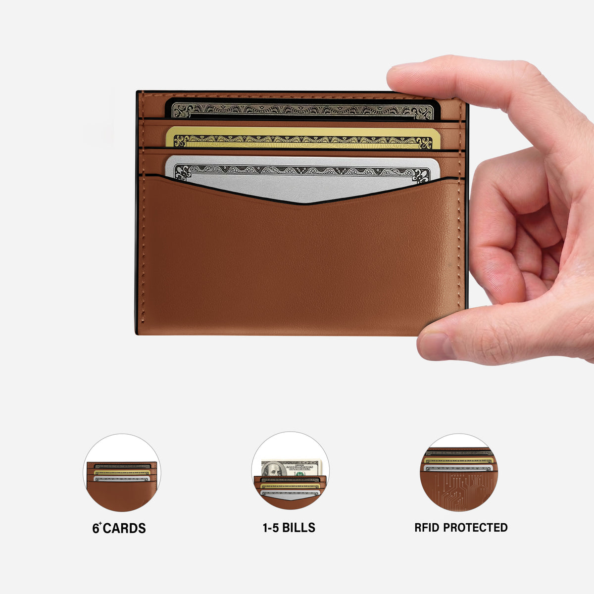 Slim RFID card holder wallet in full grain leather brown