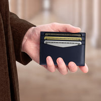 Slim leather card case with RFID protection navy