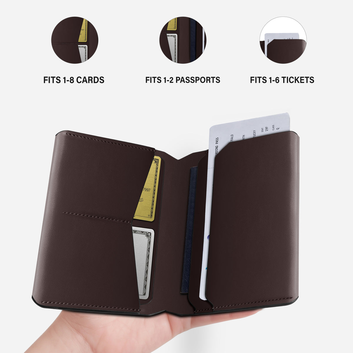 RFID leather passport holder in dark brown