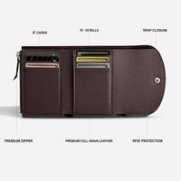 Slim bifold wallet for women with RFID blocking in dark brown