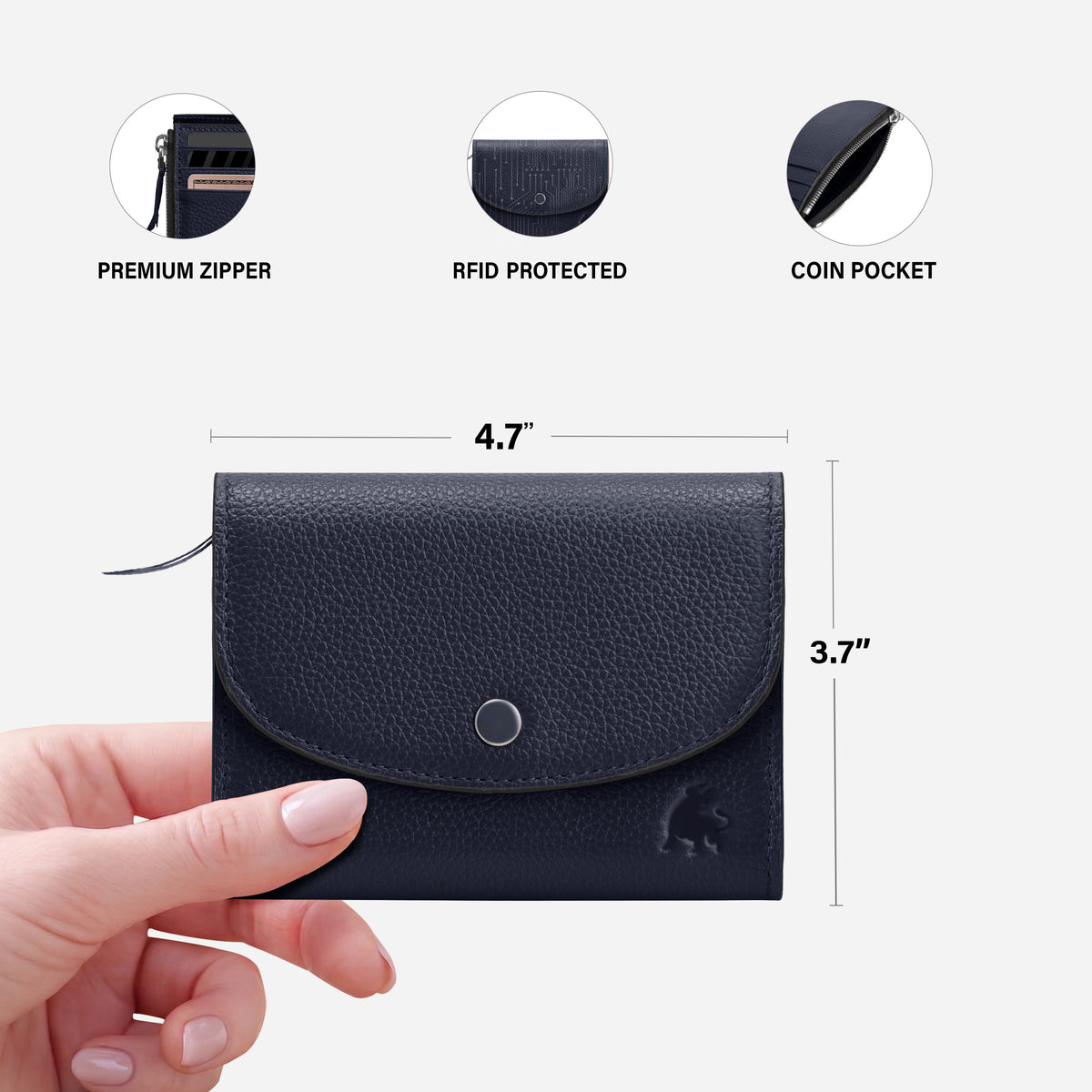 Thin full grain leather wallet for women with RFID protection navy