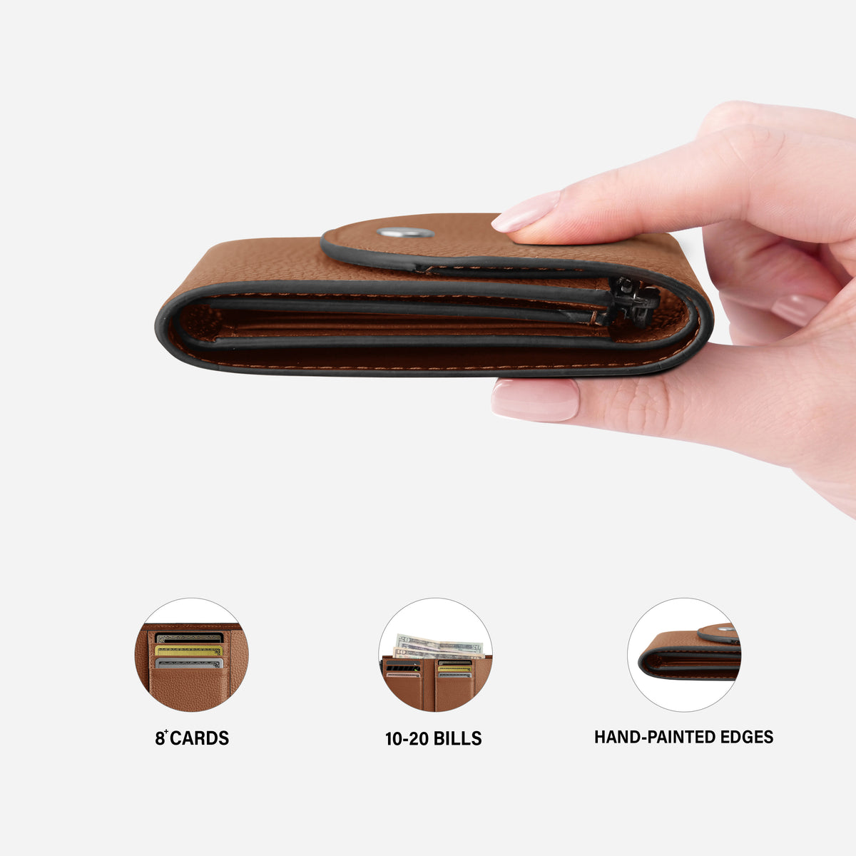 Small womens leather bifold wallet in brown