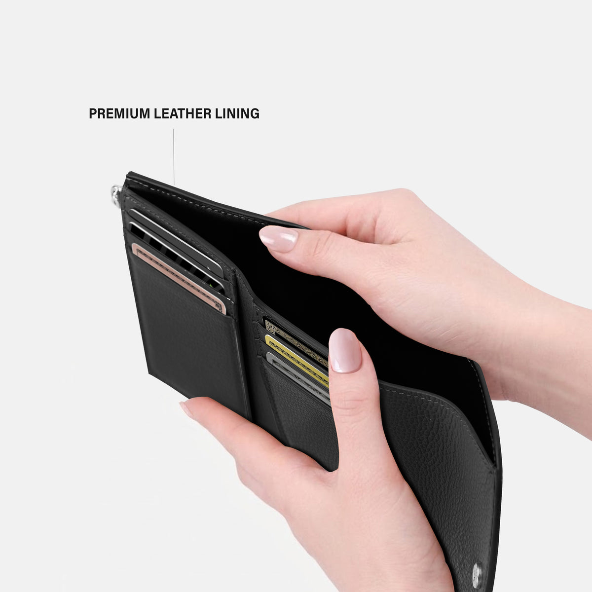 Womens compact leather bifold wallet in black