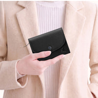 Womens compact leather bifold wallet black