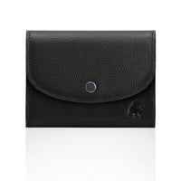 Womens compact wallet in full grain leather with RFID protection black